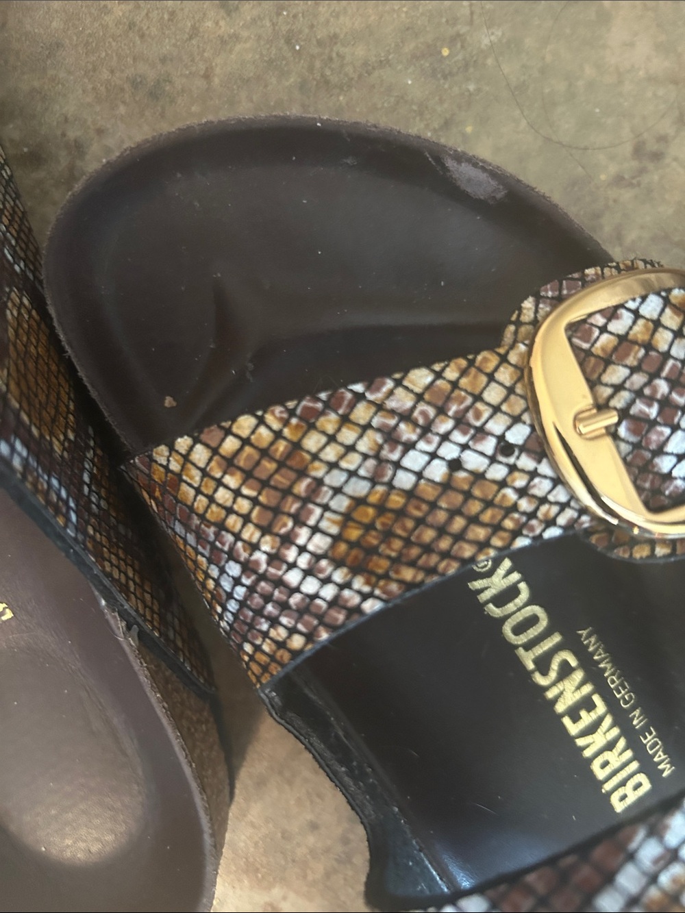 Birkenstock Arizona Snake-Print Sandals in Brown and Gold - Picture 3 of 10